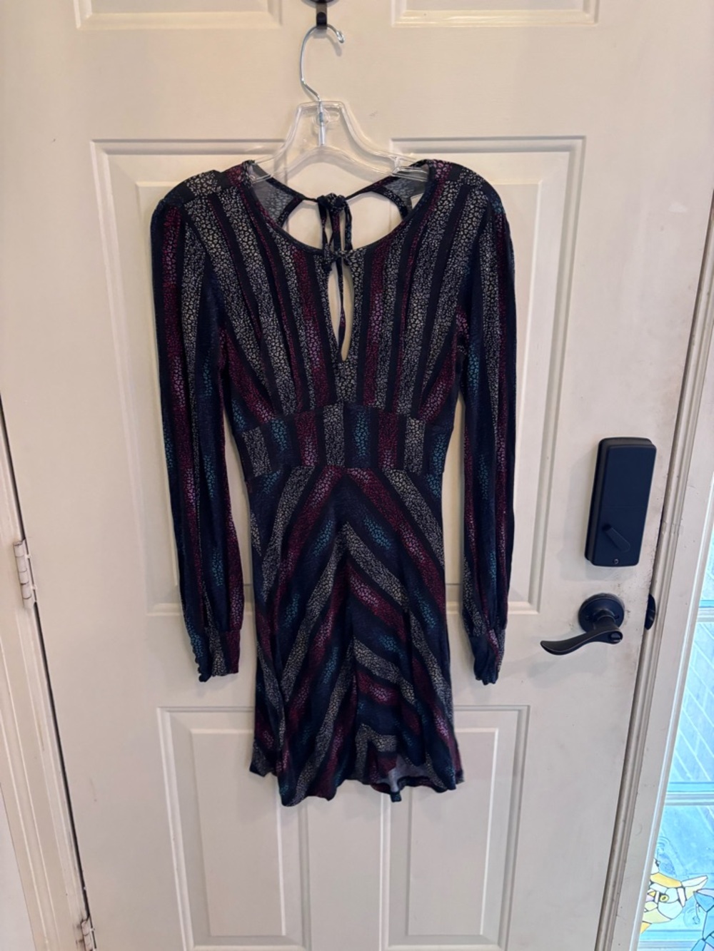 Free People Long-Sleeve Chevron Dress in Blue, Red, Purple, Black, Cream - Picture 5 of 6